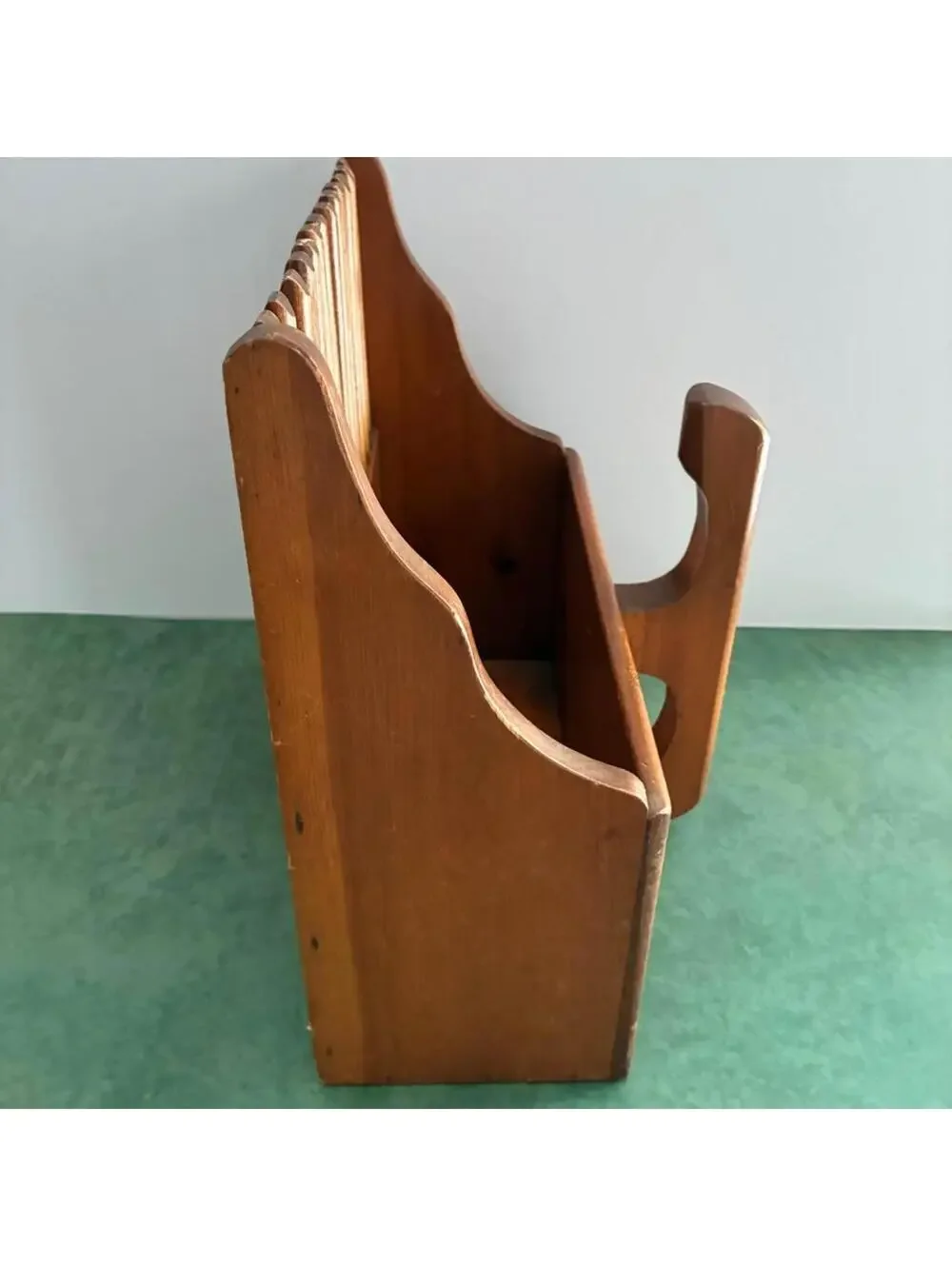 Vintage Wooden Cranberry Scoop Basket Magazine Rack Hand Painted Floral